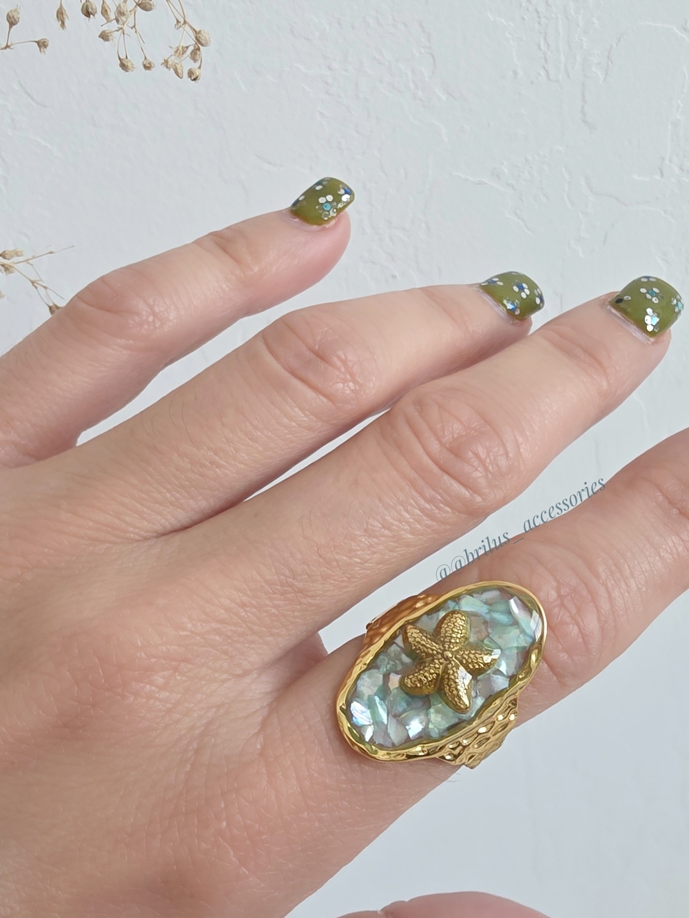 Gold Starfish Abalone Shell Statement Ring - Women Jewelry
